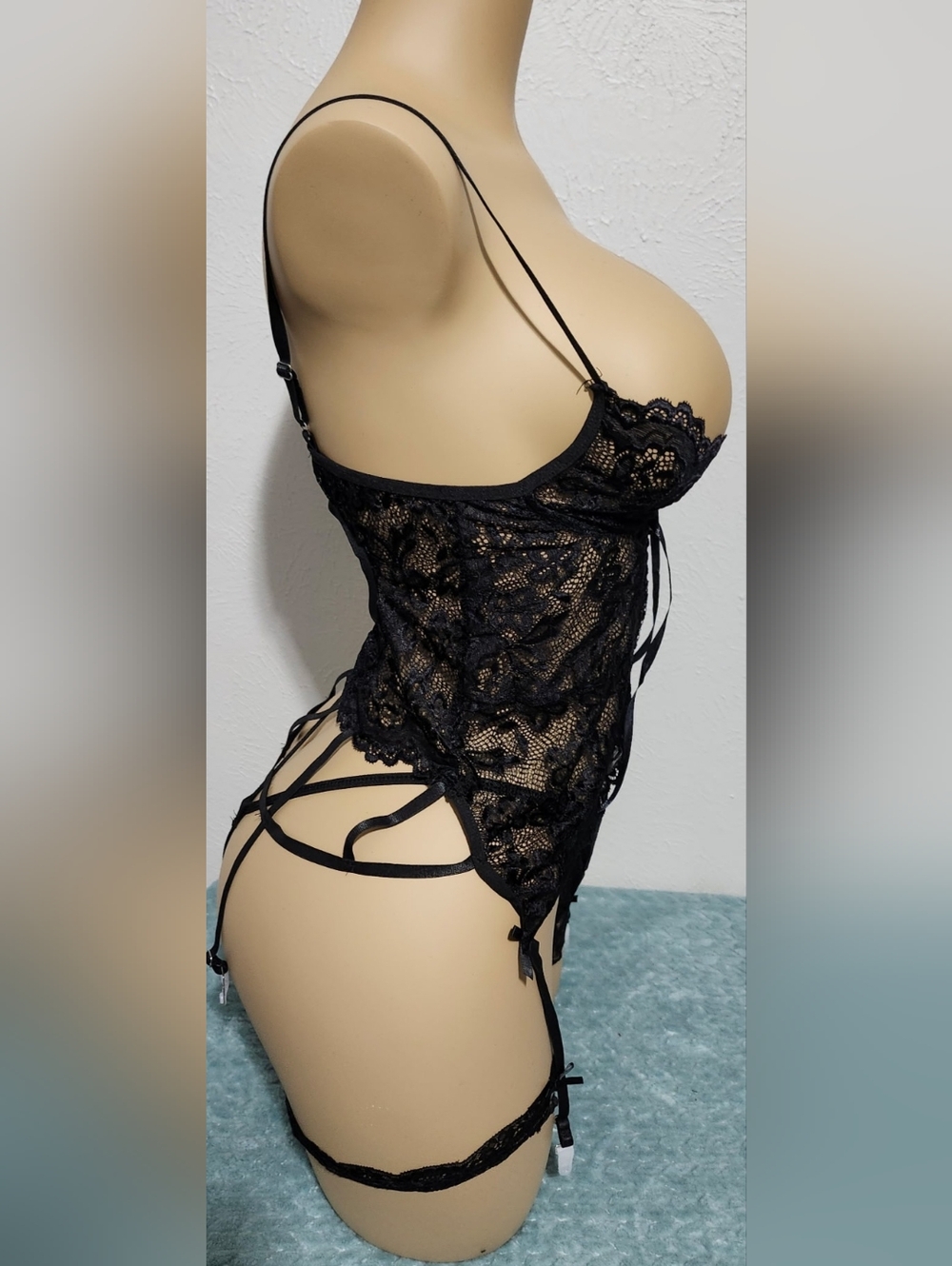 Black 3 Piece G-string Bow Bodysuit Set